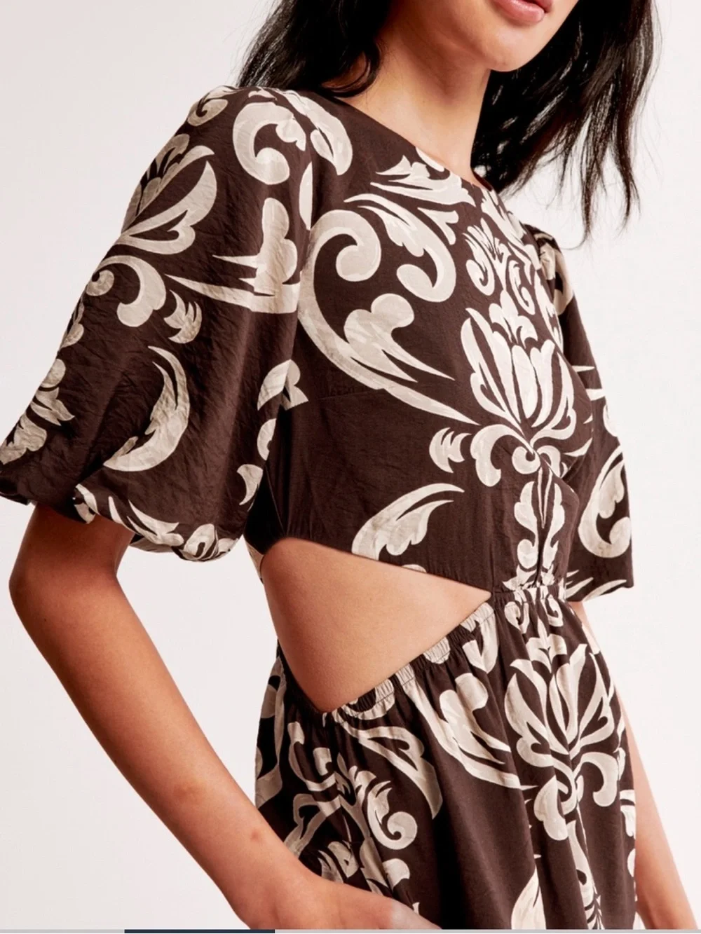 Short Sleeve Brown & Cream Cutout Maxi Dress